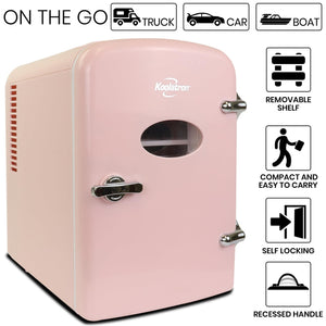 Koolatron 4L Retro Portable 6 can personal cooler 0.14-cu ft Mini Fridge ( Pink )