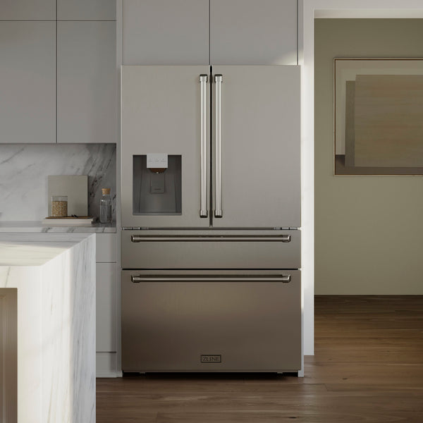 ZLINE KITCHEN & BATH Counter-Depth 21.6-cu ft 4 -Door French Door Refrigerator with Ice Maker with Water Dispenser ( Fingerprint Resistant Stainless Steel ) ENERGY STAR Certified