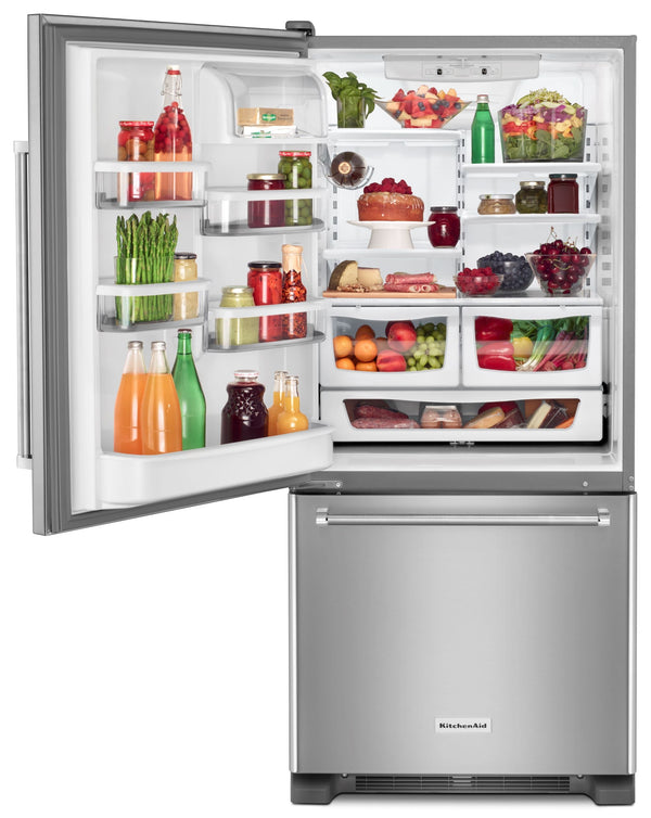 KitchenAid 18.67-cu ft Standard-Depth Bottom-Freezer Refrigerator Ice Maker Optional (sold separately) ( Stainless steel )