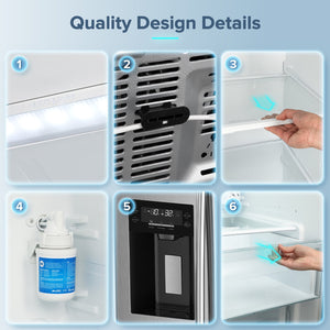 COWSAR 20.01-cu ft Counter-Depth Side-by-Side Refrigerator with Ice Maker ,Water and Ice Dispenser ( Silver )