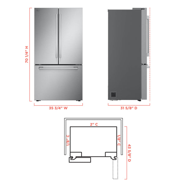 LG STUDIO Counter-Depth 26.5-cu ft 3 -Door Smart Compatible French Door Refrigerator with Ice Maker with Water Dispenser ( PrintProof Stainless Steel ) ENERGY STAR Certified