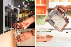 Cafe Counter-Depth 23.2-cu ft 4 -Door Smart Compatible French Door Refrigerator with Ice Maker with Water Dispenser ( Platinum Glass ) ENERGY STAR Certified