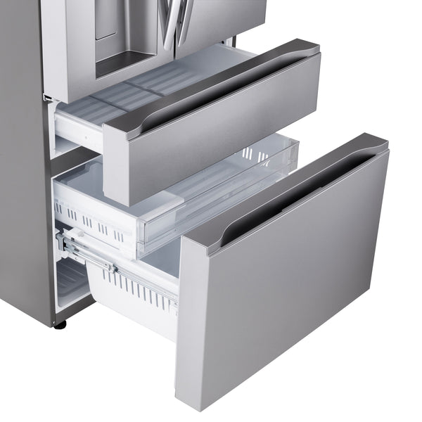 LG Standard-Depth 28.6-cu ft 4 -Door Smart Compatible French Door Refrigerator with Dual Ice Maker with Water and Ice Dispenser ( PrintProof Stainless Steel ) ENERGY STAR Certified