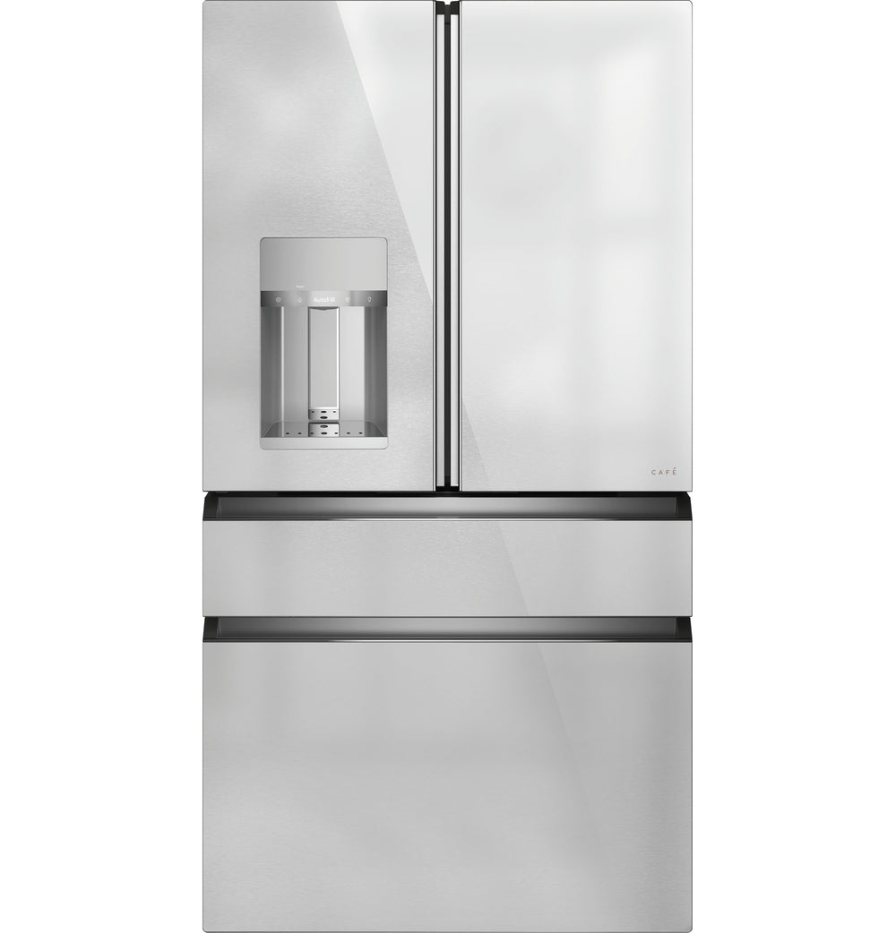 Cafe Standard-Depth Modern Glass 27.8-cu ft 4 -Door Smart Compatible French Door Refrigerator with Ice Maker with Water and Ice Dispenser ( Platinum Glass ) ENERGY STAR Certified