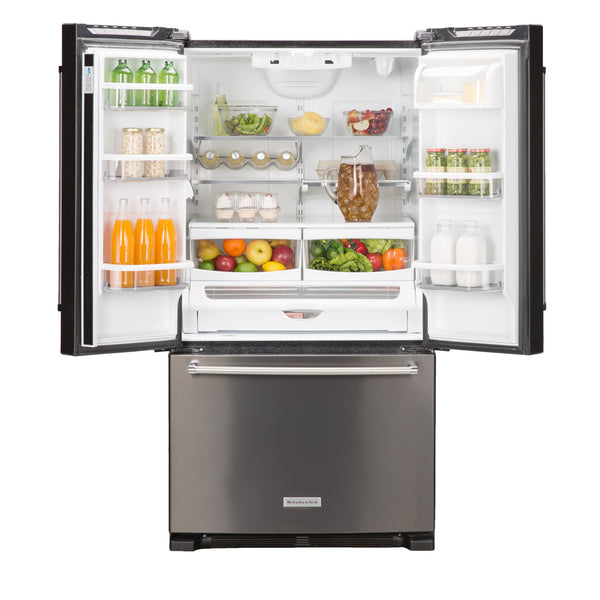 KitchenAid Standard-Depth 25.2-cu ft 3 -Door French Door Refrigerator with Ice Maker with Water Dispenser ( Black Stainless with PRINTSHIELD Finish ) ENERGY STAR Certified