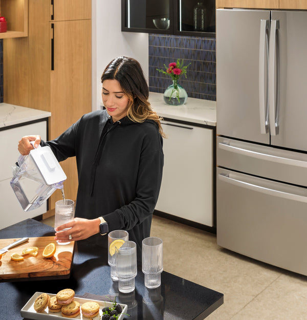 GE Profile Standard-Depth 28.3-cu ft 4 -Door Smart Compatible French Door Refrigerator with Ice Maker with Water Dispenser ( Stainless Steel ) ENERGY STAR Certified