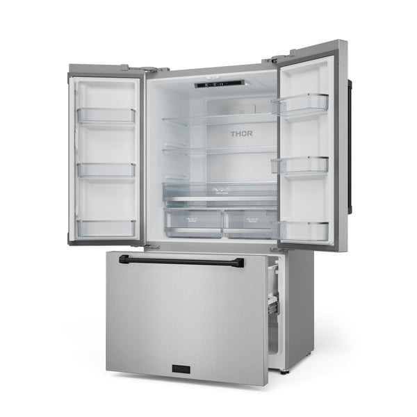Thor Kitchen Counter-Depth Gordon Ramsay Series 20.3-cu ft 3 -Door French Door Refrigerator with Ice Maker with Ice Dispenser ( Stainless Steel with Black Accents ) ENERGY STAR Certified