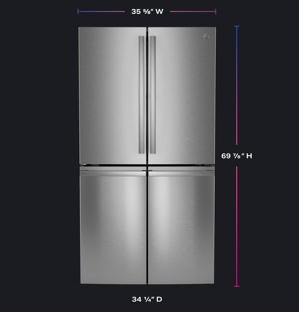GE Profile Counter-Depth 22.9-cu ft 4 -Door Smart Compatible French Door Refrigerator with Ice Maker with Water Dispenser and Door within Door ( Stainless Steel ) ENERGY STAR Certified