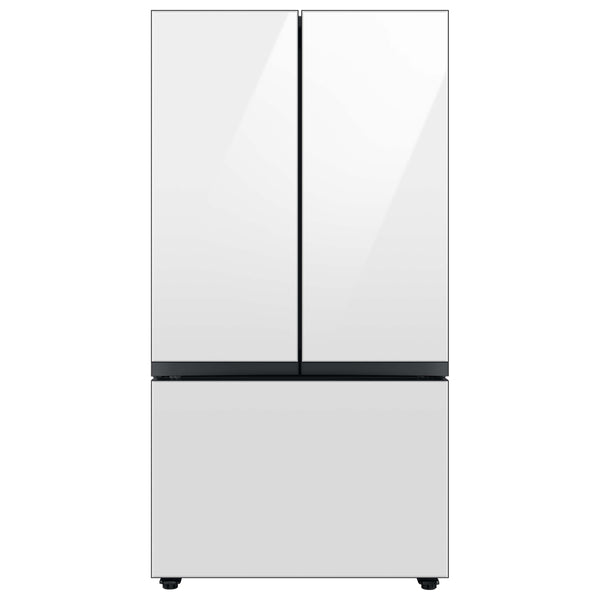 Samsung Bespoke Standard-Depth 30.1-cu ft 3.0 -Door Smart Compatible French Door Refrigerator with Dual Ice Maker with Water Dispenser ( White Glass - All Panels ) ENERGY STAR Certified