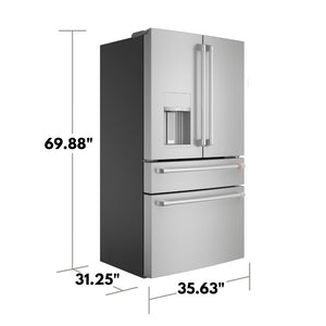 Cafe Counter-Depth 22.3-cu ft 4 -Door Smart Compatible French Door Refrigerator with Ice Maker with Water and Ice Dispenser ( Stainless Steel ) ENERGY STAR Certified