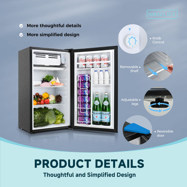 SIMZLIFE 3.2-cu ft Mini Fridge with Freezer ( Black ) Garage Ready