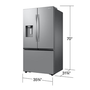 Samsung Counter-Depth Mega Capacity 25.5-cu ft 3 -Door Smart Compatible French Door Refrigerator Triple with Water and Ice Dispenser ( Fingerprint Resistant Stainless Steel ) ENERGY STAR Certified