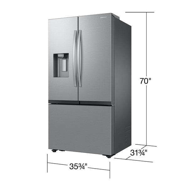 Samsung Counter-Depth Mega Capacity 25.5-cu ft 3 -Door Smart Compatible French Door Refrigerator Triple with Water and Ice Dispenser ( Fingerprint Resistant Stainless Steel ) ENERGY STAR Certified