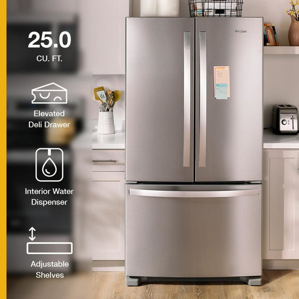 Whirlpool Standard-Depth 25.2-cu ft 3 -Door French Door Refrigerator with Ice Maker ( Fingerprint Resistant Black Stainless Steel ) ENERGY STAR Certified
