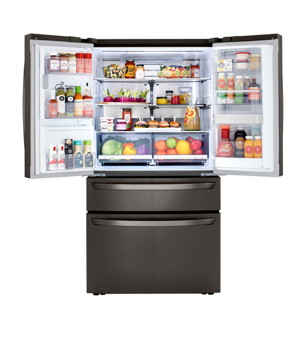 LG Standard-Depth 29.5-cu ft 4 -Door Smart Compatible French Door Refrigerator with Dual Ice Maker with Water and Ice Dispenser and Door within Door ( Printproof Black Stainless Steel ) ENERGY STAR Certified