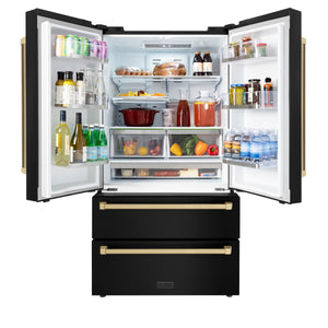 ZLINE KITCHEN & BATH Counter-Depth Autograph Edition 22.5-cu ft 4 -Door French Door Refrigerator with Ice Maker with Ice Dispenser ( Fingerprint Resistant Black Stainless Steel with Champagne Bronze accent Handles ) ENERGY STAR Certified