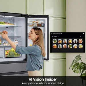 Samsung Bespoke Standard-Depth 28.6-cu ft 4 -Door Smart Compatible French Door Refrigerator with Dual Ice Maker with Water Dispenser and Door within Door ( Charcoal Glass Top with Stainless Steel Bottom Panels ) ENERGY STAR Certified