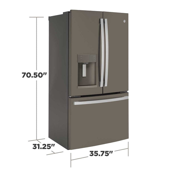GE Counter-Depth 22.2-cu ft 3 -Door French Door Refrigerator with Ice Maker with Water and Ice Dispenser ( Slate ) ENERGY STAR Certified