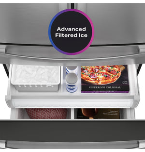 GE Profile Counter-Depth 23.2-cu ft 4 -Door Smart Compatible French Door Refrigerator with Ice Maker with Water Dispenser ( Stainless Steel ) ENERGY STAR Certified