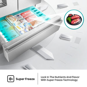 Hisense PureFlat Standard-Depth 25.6-cu ft 4 -Door Smart Compatible French Door Refrigerator with Ice Maker with Water and Ice Dispenser ( Stainless steel ) ENERGY STAR Certified