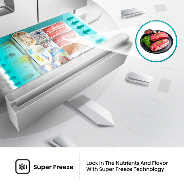 Hisense PureFlat Standard-Depth 25.6-cu ft 4 -Door Smart Compatible French Door Refrigerator with Ice Maker with Water and Ice Dispenser ( Stainless steel ) ENERGY STAR Certified