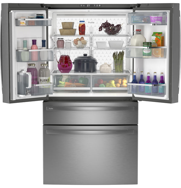 GE Profile Counter-Depth 23.2-cu ft 4 -Door Smart Compatible French Door Refrigerator with Ice Maker with Water Dispenser ( Stainless Steel ) ENERGY STAR Certified