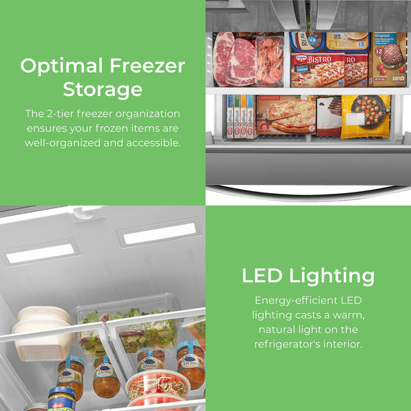 Kenmore Standard-Depth 28.6-cu ft 3 -Door French Door Refrigerator with Ice Maker with Water and Ice Dispenser ( Stainless steel ) ENERGY STAR Certified