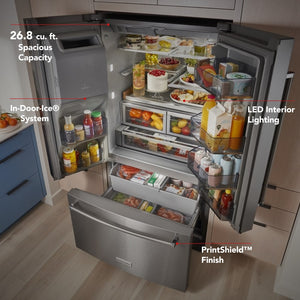 KitchenAid Standard-Depth 27-cu ft 3 -Door French Door Refrigerator with Ice Maker with Water and Ice Dispenser ( Stainless Steel with PrintShield Finish ) ENERGY STAR Certified