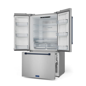 Thor Kitchen Counter-Depth Gordon Ramsay Series 20.3-cu ft 3 -Door French Door Refrigerator with Ice Maker with Ice Dispenser ( Stainless Steel with Navy Accents ) ENERGY STAR Certified