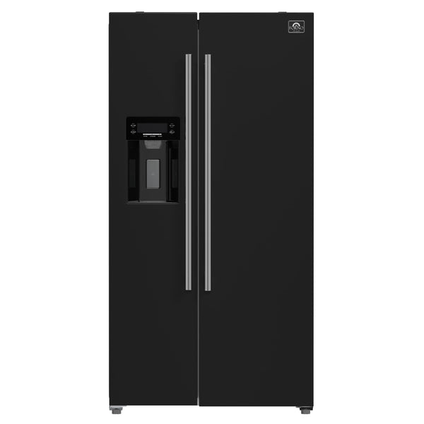 FORNO Salerno 20-cu ft Counter-Depth Side-by-Side Refrigerator with Ice Maker ,Water and Ice Dispenser ( Black ) ENERGY STAR Certified