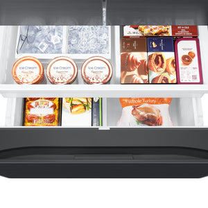 Samsung Standard-Depth Mega Capacity 30.5-cu ft 3 -Door Smart Compatible French Door Refrigerator Triple with Water and Ice Dispenser ( Matte Black Stainless ) ENERGY STAR Certified