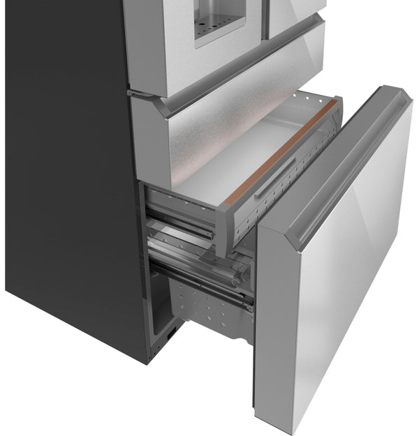 Cafe Counter-Depth 22.3-cu ft 4 -Door Smart Compatible French Door Refrigerator with Ice Maker with Water and Ice Dispenser ( Platinum Glass ) ENERGY STAR Certified