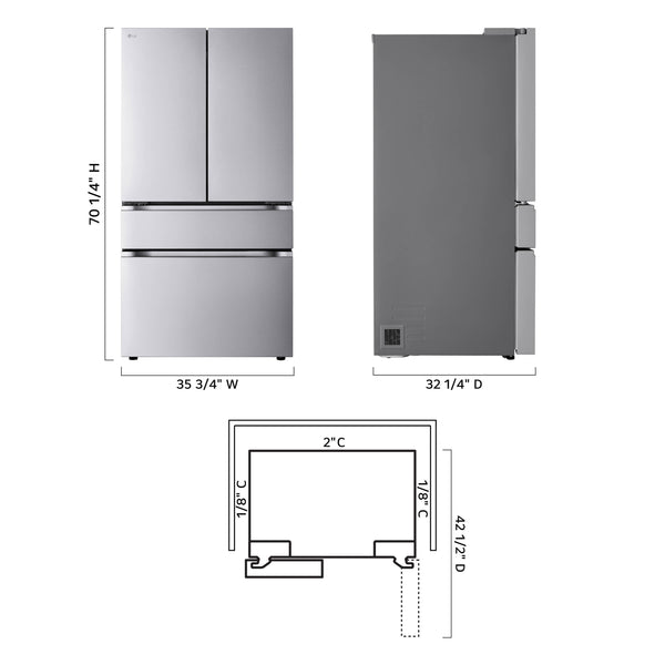 LG Counter-Depth 25.5-cu ft 4 -Door Smart Compatible French Door Refrigerator with Ice Maker with Water Dispenser ( PrintProof Stainless Steel ) ENERGY STAR Certified