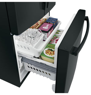 GE Standard-Depth 24.8-cu ft 3 -Door French Door Refrigerator with Ice Maker with Water Dispenser ( Black ) ENERGY STAR Certified