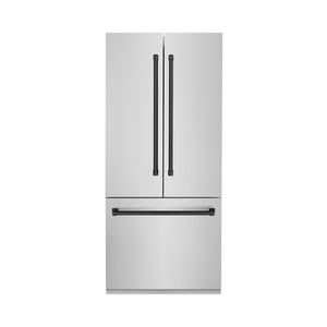 ZLINE KITCHEN & BATH Counter-Depth Autograph Edition 19.6-cu ft 3 -Door Built-In French Door Refrigerator with Ice Maker with Water Dispenser ( Stainless Steel with Matte Black Handles ) ENERGY STAR Certified