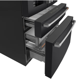 Cafe Counter-Depth 22.3-cu ft 4 -Door Smart Compatible French Door Refrigerator with Ice Maker with Water and Ice Dispenser ( Matte Black ) ENERGY STAR Certified