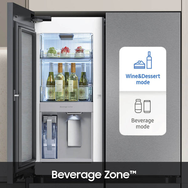 Samsung Bespoke Counter-Depth Beverage Center 22.5-cu ft 4 -Door Smart Compatible French Door Refrigerator with Dual Ice Maker with Water Dispenser and Door within Door ( Stainless steel ) ENERGY STAR Certified