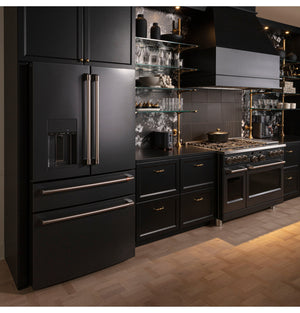 Cafe Standard-Depth 27.8-cu ft 4 -Door Smart Compatible French Door Refrigerator with Ice Maker with Water and Ice Dispenser ( Matte Black ) ENERGY STAR Certified