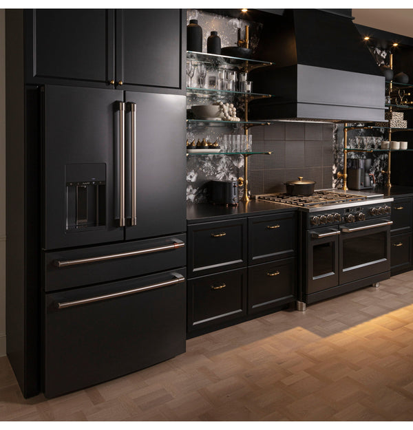 Cafe Standard-Depth 27.8-cu ft 4 -Door Smart Compatible French Door Refrigerator with Ice Maker with Water and Ice Dispenser ( Matte Black ) ENERGY STAR Certified