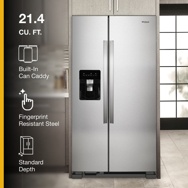 Whirlpool In-Door Can Caddy 21.4-cu ft Side-by-Side Refrigerator with Ice Maker ,Water and Ice Dispenser ( Fingerprint Resistant Black Stainless )