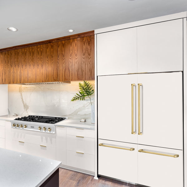 ZLINE KITCHEN & BATH Counter-Depth 32.2-cu ft 4 -Door Built-In French Door Refrigerator with Ice Maker with Water Dispenser ( Stainless Steel with White Matte Panels and Polished Gold Accent Handles ) ENERGY STAR Certified