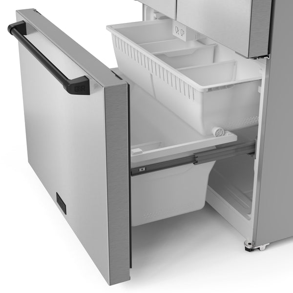 Thor Kitchen Counter-Depth Gordon Ramsay Series 20.3-cu ft 3 -Door French Door Refrigerator with Ice Maker with Ice Dispenser ( Stainless Steel with Black Accents ) ENERGY STAR Certified