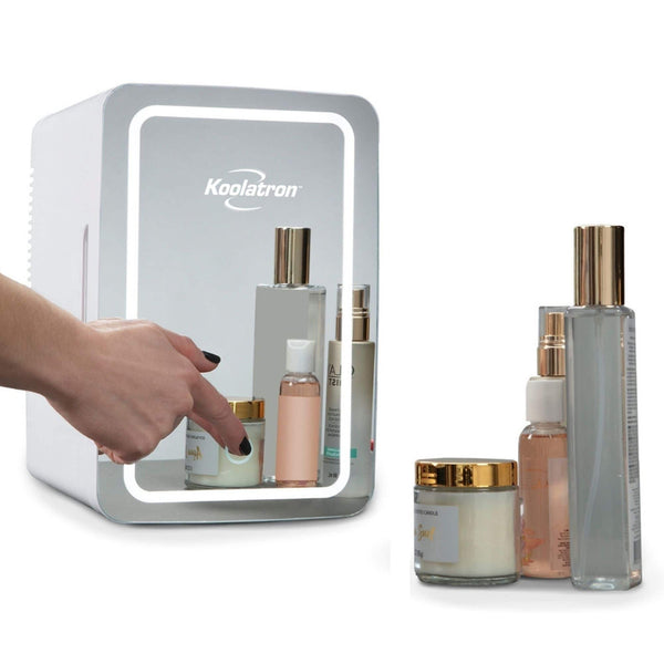 Koolatron 6L Cosmetics Fridge w/ Lighted Makeup Mirror 0.21-cu ft Mini Fridge ( White, Silver )