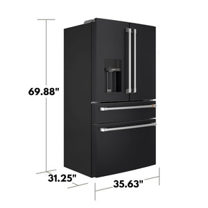 Cafe Counter-Depth 22.3-cu ft 4 -Door Smart Compatible French Door Refrigerator with Ice Maker with Water and Ice Dispenser ( Matte Black ) ENERGY STAR Certified