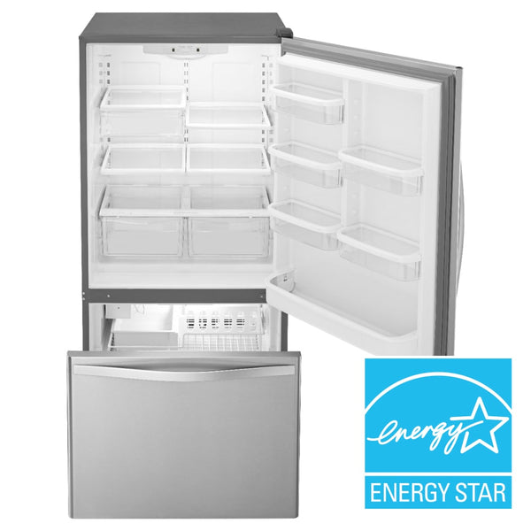 Whirlpool 22.07-cu ft Standard-Depth Bottom-Freezer Refrigerator with Ice Maker ( Stainless Steel ) ENERGY STAR Certified
