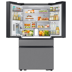 Samsung Bespoke Standard-Depth 28.6-cu ft 4 -Door Smart Compatible French Door Refrigerator with Dual Ice Maker with Water Dispenser and Door within Door ( Charcoal Glass Top with Stainless Steel Bottom Panels ) ENERGY STAR Certified