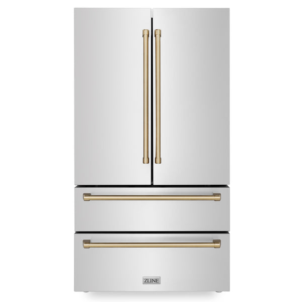ZLINE KITCHEN & BATH Counter-Depth Autograph Edition 22.5-cu ft 4 -Door French Door Refrigerator with Ice Maker ( Fingerprint Resistant Stainless Steel with Champagne Bronze accent Handles ) ENERGY STAR Certified