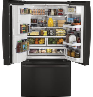 GE Profile Counter-Depth 22.2-cu ft 3 -Door French Door Refrigerator with Ice Maker with Water and Ice Dispenser ( Black Stainless ) ENERGY STAR Certified