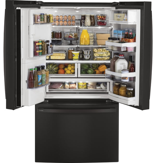 GE Profile Counter-Depth 22.2-cu ft 3 -Door French Door Refrigerator with Ice Maker with Water and Ice Dispenser ( Black Stainless ) ENERGY STAR Certified