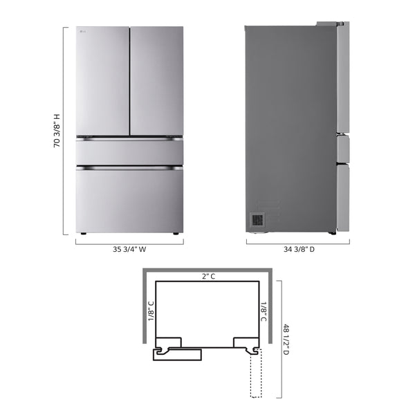 LG Standard-Depth 29.6-cu ft 4 -Door Smart Compatible French Door Refrigerator with Ice Maker with Water Dispenser ( PrintProof Stainless Steel ) ENERGY STAR Certified